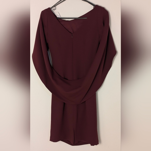 BETSY & ADAM Cape Sleeve Draped Sheath  Dress Burgundy Size US 2 Petite RP$199 - Picture 7 of 16